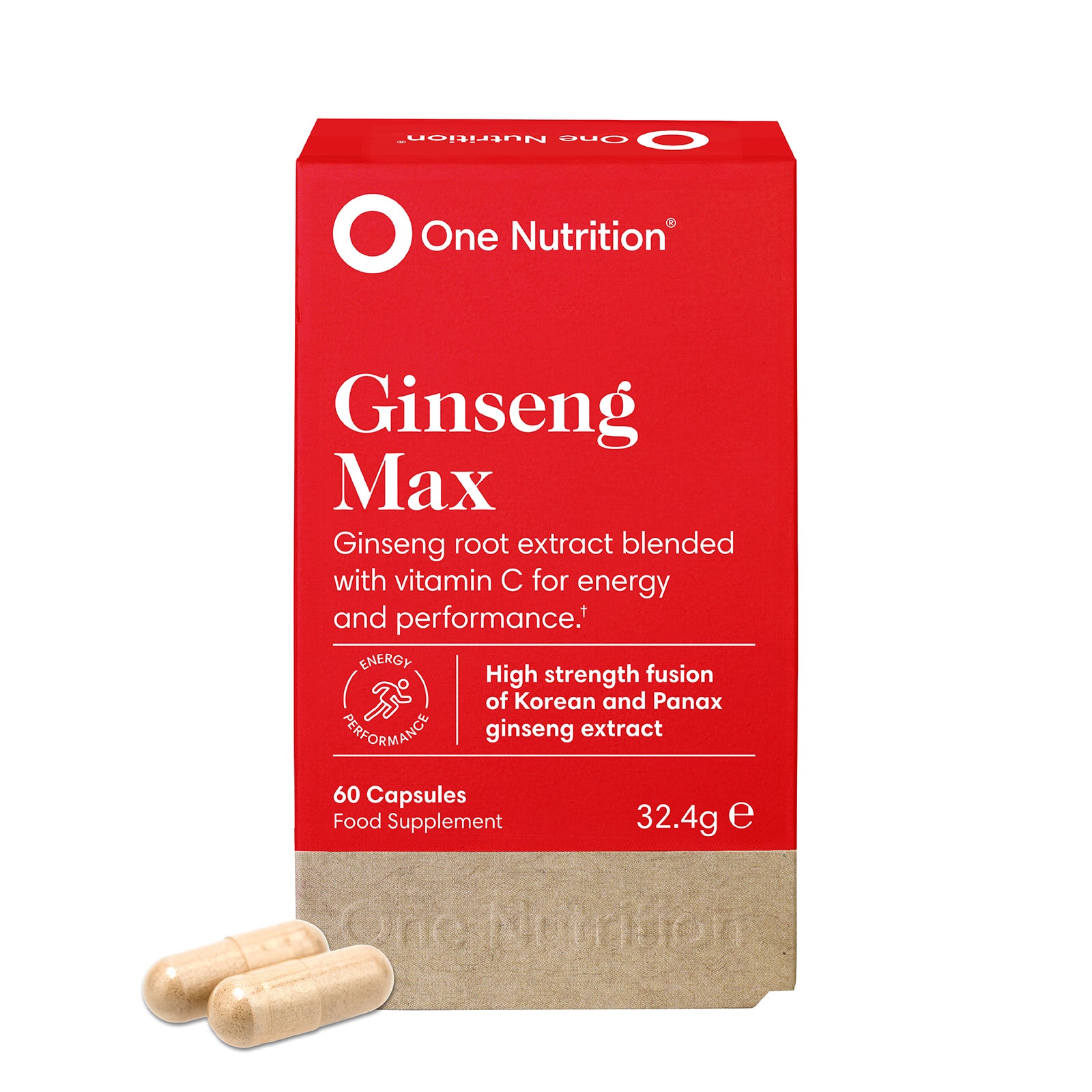 One Nutrition Ginseng Max supplement packaging with capsules on a white background