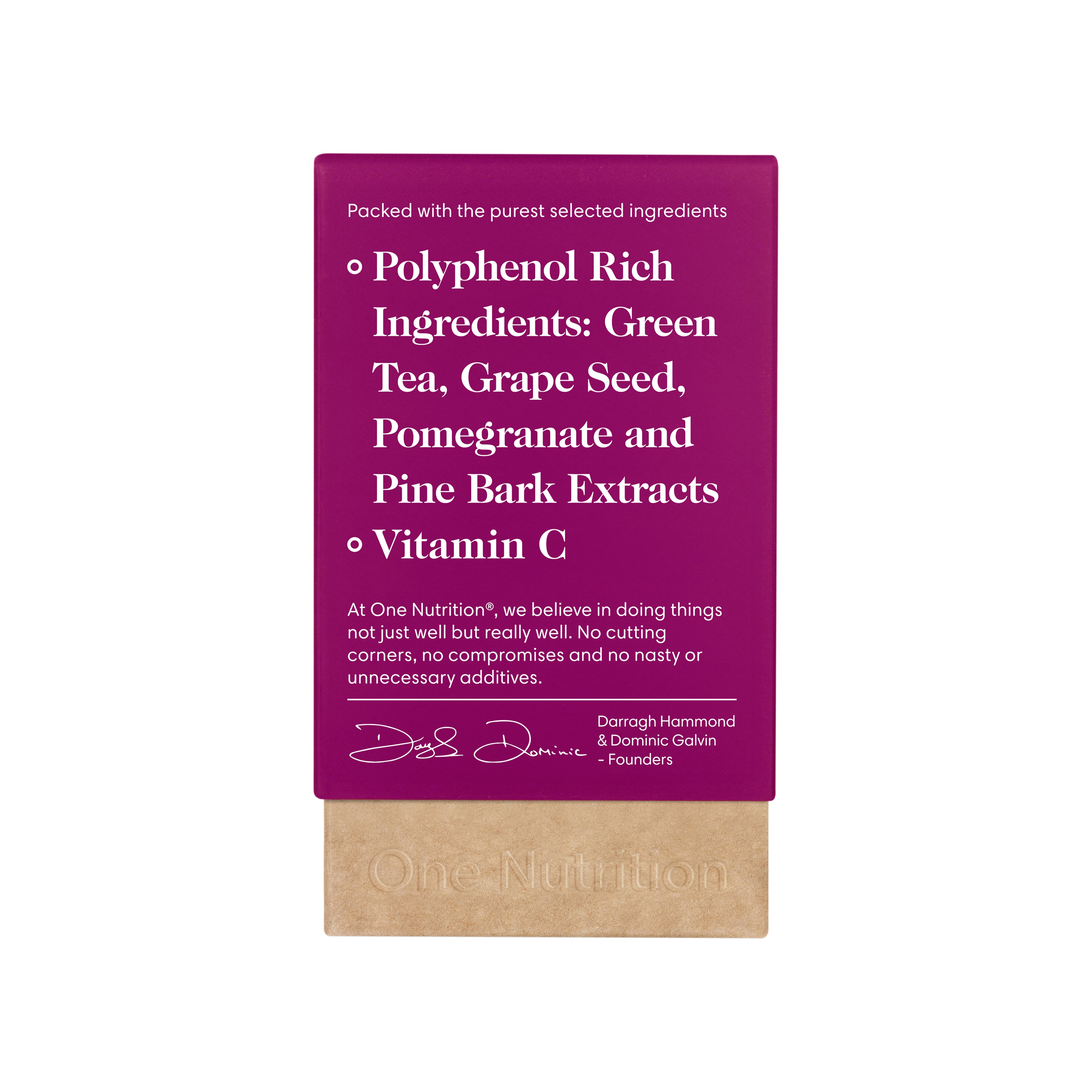 Product packaging with purple label and brown base on a white background